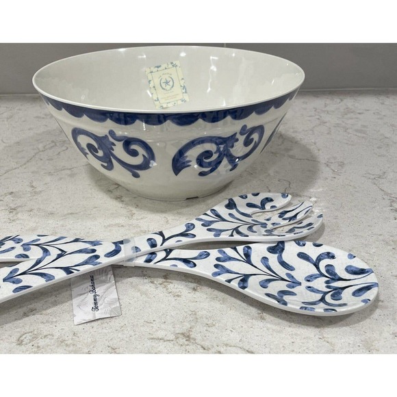 Tommy Bahama Melamine Utensil Set BLUE WHITE Salad Serving Fork Spoon Utensils - Picture 5 of 5